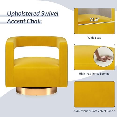 BELLEZE Swivel Barrel Accent Chair, Modern Upholstered Arm Comfy Velvet Curve...
