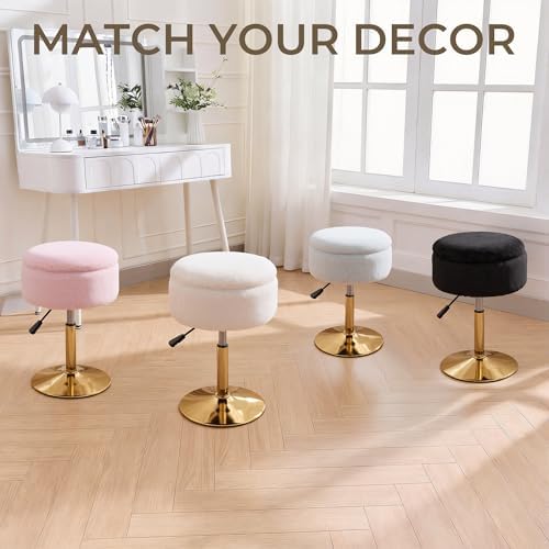 Pink Swivel Vanity Stool With Storage Vanity Chair Gold Base Ottoman