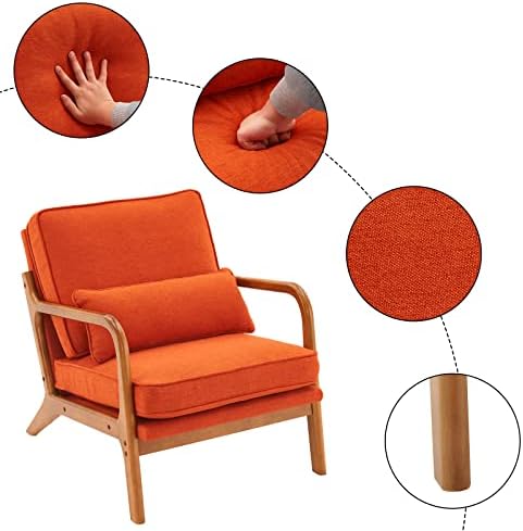 VINGLI Linen Burnt Orange Comfy Accent Chair, Mid Century Modern Lounge Armch...