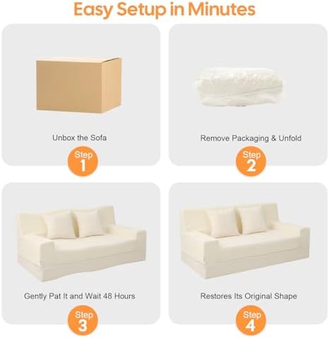 MeMoreCool 59" Boneless Couch Bed, Loveseat Futon Sofa, Small Space, Cre...