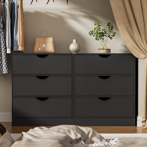 Housoul 3 Drawers Dresser with PU Drawer and Wood Frame, Black Chest with Lar...