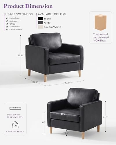 TYBOATLE Black Faux Leather Accent Chairs, Tufted Comfy Armchair (Black, 1)