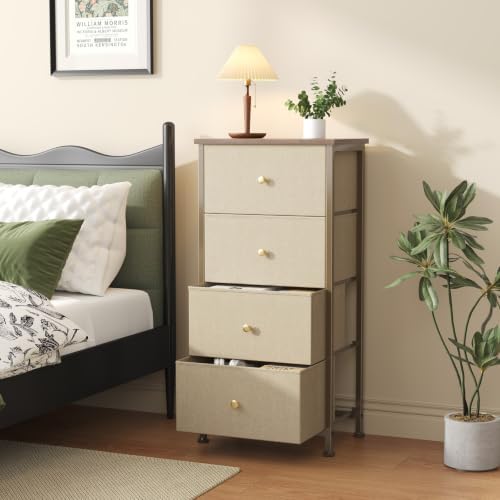 Sweetcrispy Dresser for Bedroom, 4 Drawer Storage Cabinet, Tall Nightstand