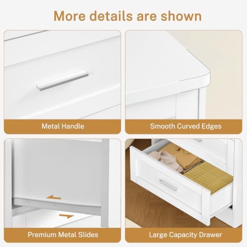 TEENFON Tall White Dresser for Bedroom, Modern 5 Drawer Dresser with Metal Ha...