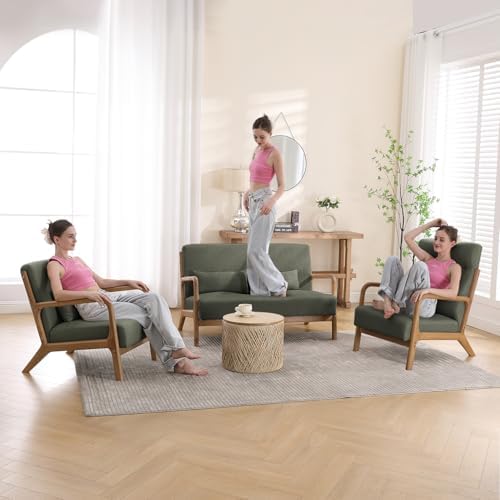 INZOY Mid Century Modern Accent Chair with Wood Frame, Upholstered Living Roo...