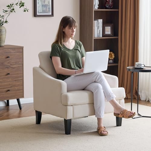Bezseller Modern Accent Chairs Set of 2 with Wood Legs, Beige