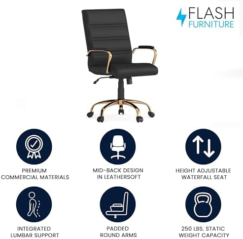 Flash Furniture Mid-Back Black LeatherSoft Executive Swivel Office Chair with...