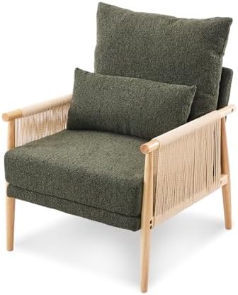 VINGLI Boho Braid Accent Armchair,Mid-Century Modern Chiar with Solid Wooden ...