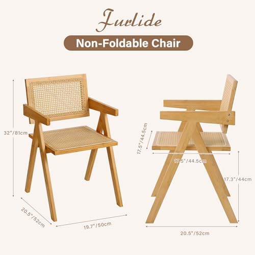 Furlide Rattan Dining Chairs Set of 2, Mid-Century Bamboo Armchairs
