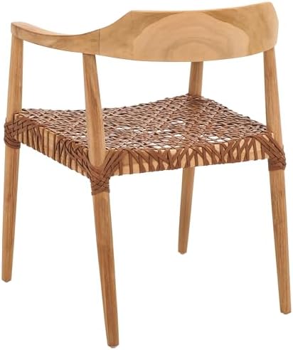 SAFAVIEH Home Collection Munro Natural Teak Wood/Light Honey Leather Woven Ac...