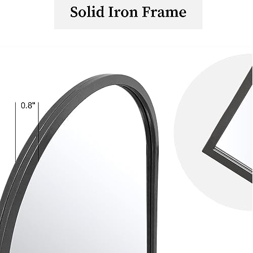 Dewfig Arched Window Wall Mirror, 42"x24" Windowpane Mirror, Black