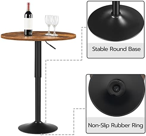 HOOBRO Bar Table, Height-Adjustable Round Pub Table 27-35.4 Inches with Sturd...