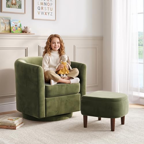 360° Swivel Accent Chair with Storage Ottoman | Small Modern Velvet Barrel Ch...