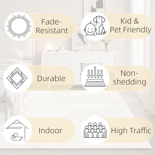 Beige Boho 8x10 Solid Color Area Rugs, Washable Living Room Rug