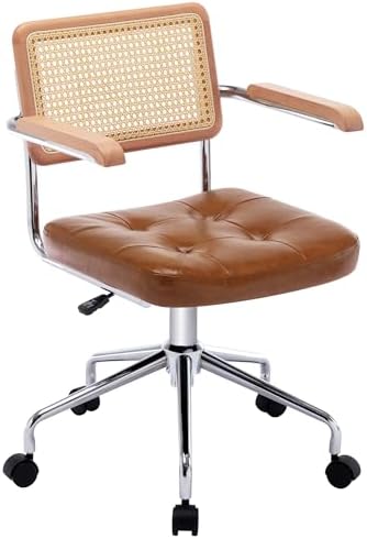 Zesthouse Leather Office Desk Chair with Wheels, Mid Century Rolling Desk Cha...