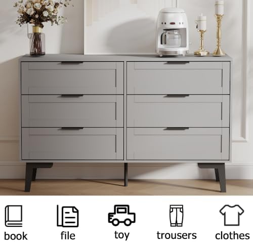 TaoHFE Grey 6 Dresser for Bedroom Modern Grey Chest of Drawers