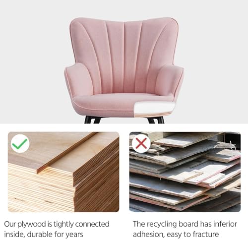 Yaheetech Accent Chair, Upholstered Armchair with Metal Legs, Pink