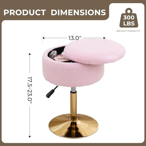 Pink Swivel Vanity Stool With Storage Vanity Chair Gold Base Ottoman