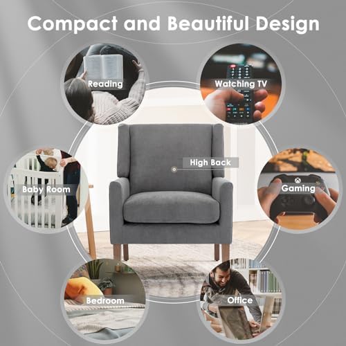 COLAMY Modern Wingback Living Room Chair, Upholstered Fabric Accent Armchair,...