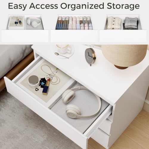 OtterOasis White Dresser for Bedroom with 3 Drawer Wide Wooden Chest