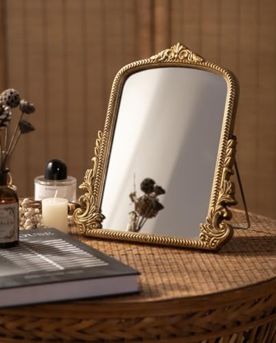 Small Vintage Vanity Makeup Desk Mirror, Antique Traditional Arch Table Mirro...