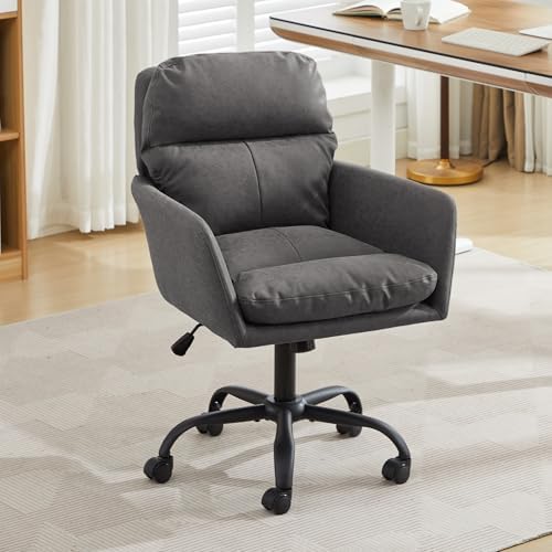 YITAI Adjustable Home Office Desk Chair with Comfy Square Mid-Back, Faux Leat...
