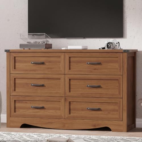 Xixini Dresser for Bedroom with 6 Drawers, 54" Wide Wood Chest of Drawer...