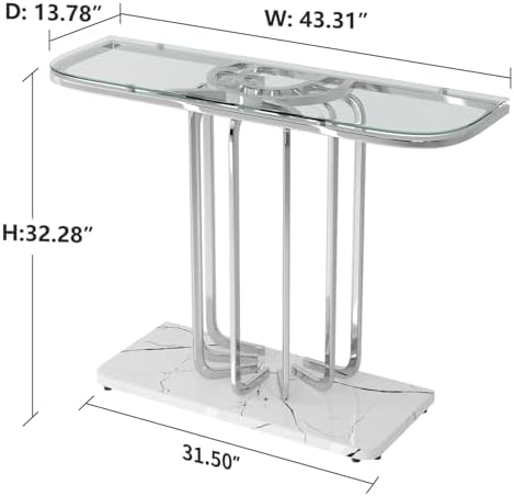O&K FURNITURE 43" Modern Glass Console Table with Curved Chrome Fram...