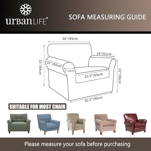 URBANLIFE 2-Piece Stretch Sofa Covers for 1 Cushion Couch, Gray