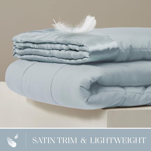 Madison Park Down Alternative King Size Blanket for Bed, Satin Trim, Blue