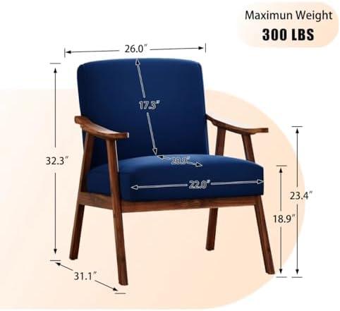 Mid Century Accent Chair, Boho Farmhouse Accent Chairs for Living Room, Retro...