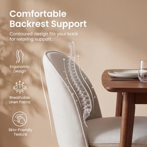 ROCITY Swivel Dining Chairs Set of 2, Cream Linen Kitchen Chairs with Solid W...