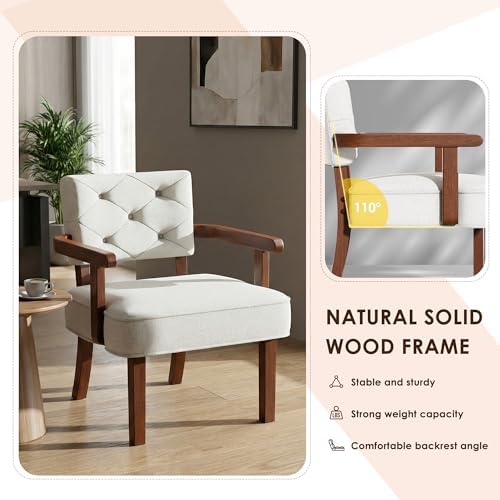 Modern Accent Chair for Bedroom, Mid-Century Arm Chairs with Wood Arms