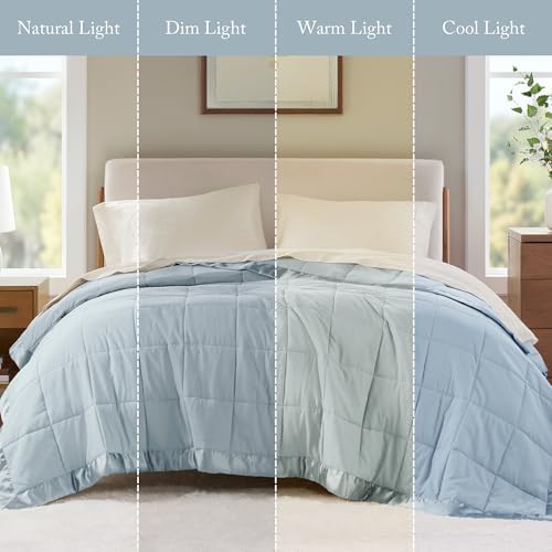 Madison Park Down Alternative King Size Blanket for Bed, Satin Trim, Blue