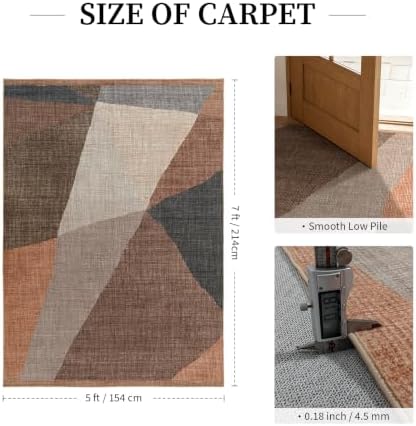 YIHOUSE Geometric Area Rug, Washable Non-Slip Low Pile, Brown, 5 x 7 ft