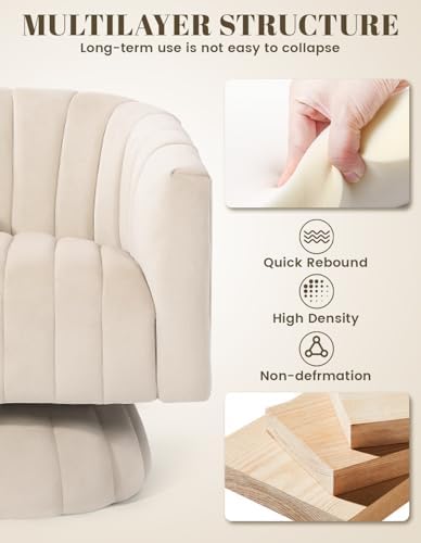 Kromax Swivel Accent Chair, Modern 360 Degree Swivel Barrel Chair, Beige