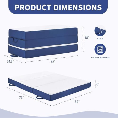 Foldable Mattress Full Size, 6" Trifold Mattress Futon Murphy Bed,White