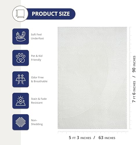 Abani Neutral Cream Area Rug 5' x 8' | White Luxury Zen Carpet | Mini...
