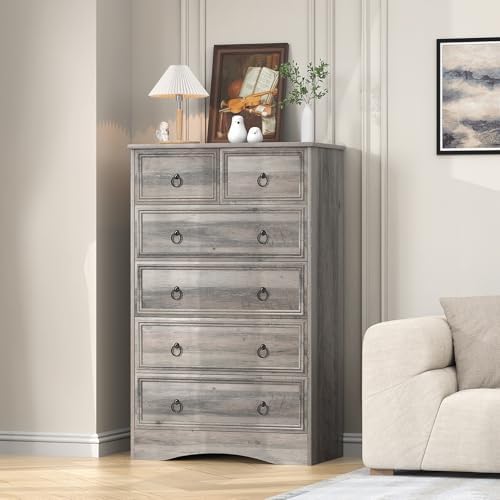 VVFLU 48'' Tall Grey Dresser with 6 Drawers Chest of Drawers for Bedr...