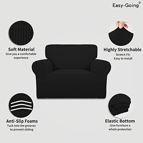 Easy-Going Stretch Oversized Chair Slipcover with Arm Washable Black