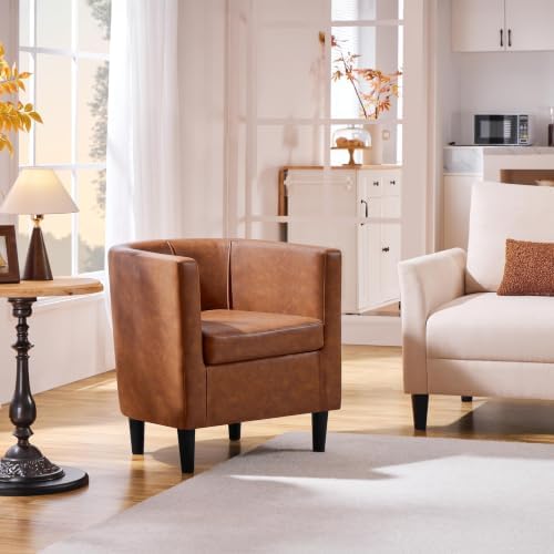 Yaheetech Barrel Accent Chair, Mid Century Armchair, Brown