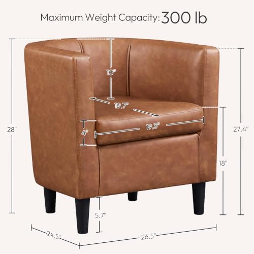 Yaheetech Barrel Accent Chair, Mid Century Armchair, Brown