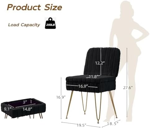 Vanity Chair with Storage | Comfy Ottoman with Folding Back