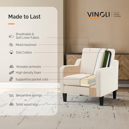 VINGLI Accent Chairs, Linen Upholstered Armchair for Living Room, Beige
