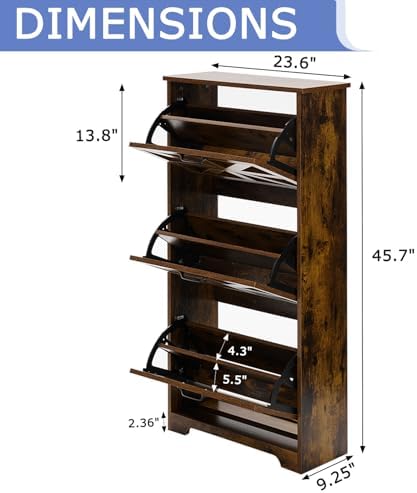 Shoe Storage Cabinet with 3 Flip Drawers, Farmhouse Shoe Organizer with Barn ...