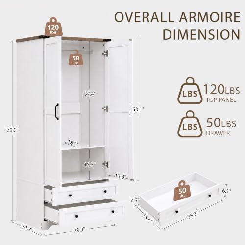 Yechen 71" Wooden Armoire Wardrobe Closet Set of 2, 4 Doors & 4 Drawers