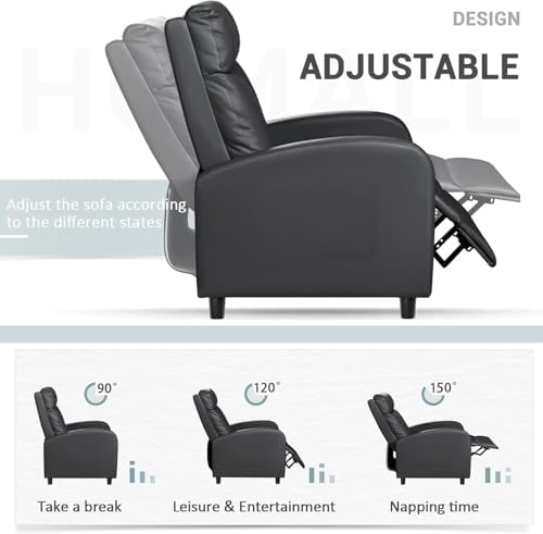 Homall Recliner Chair, Recliner Sofa Leather for Adults Dark Black Recliner