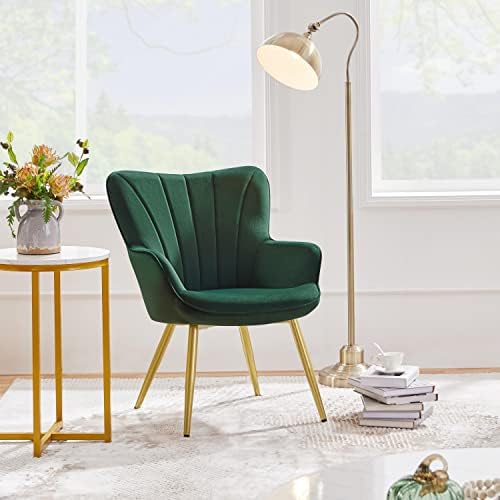 Yaheetech Accent Chair, Upholstered Armchair with Metal Legs, Green