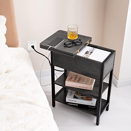 Yoobure End Table with Charging Station, Flip Top Side Table with USB Ports a...