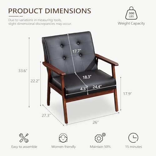 JIASTING Mid-Century Modern Leather Accent Chair Set of 2
